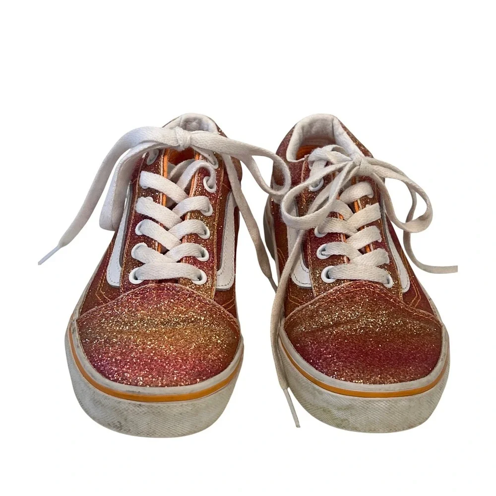 Vans Kids Pink Orange Sparkly Glitter Sneakers Girls 2 Comfort Bold Fun Shoes